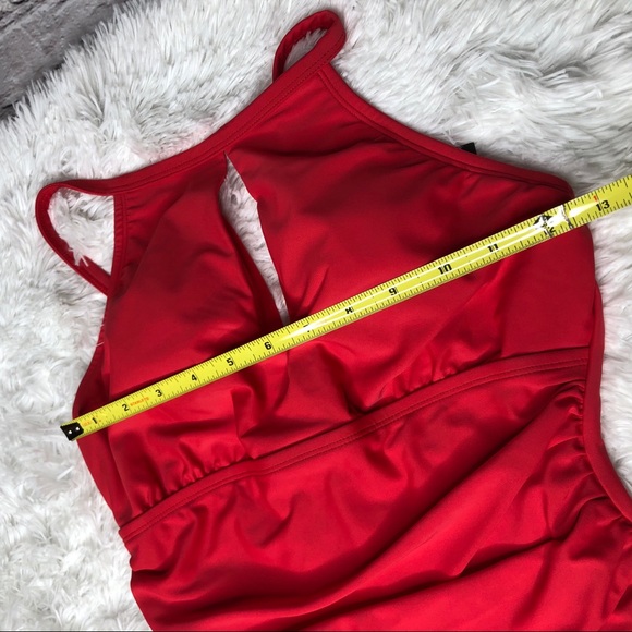 Ellen Tracy red eyelet opening 1 piece swim suit - Picture 8 of 9